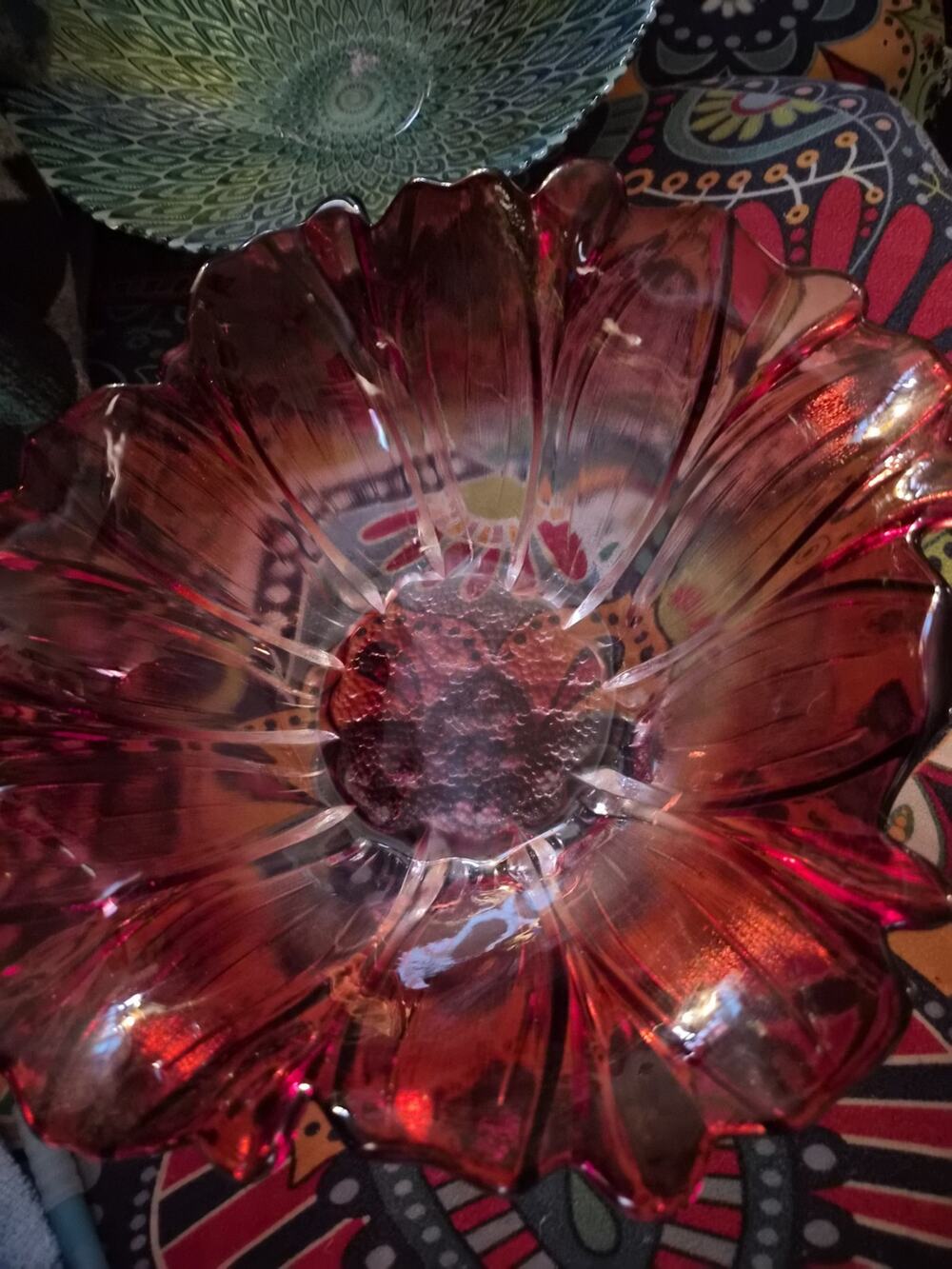 Vintage Fifth Avenue Crystal Venezia Sunglower Bowl In Shimmering Cranberry...